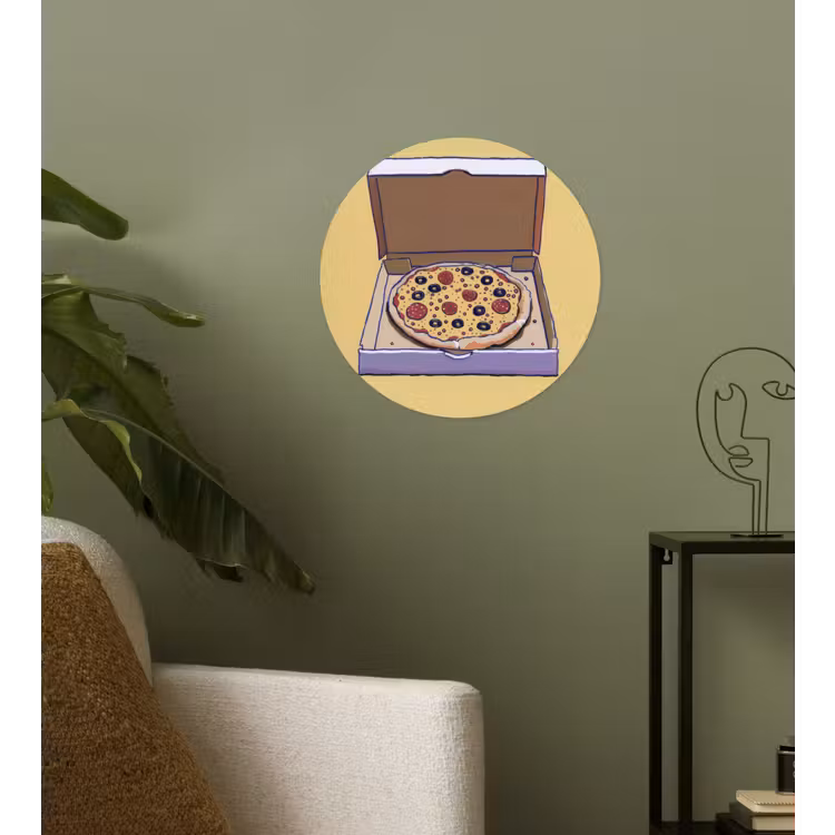Pizza - Doos - Salami - Illustratie Wandcirkel behangsticker klein -sfeer2
