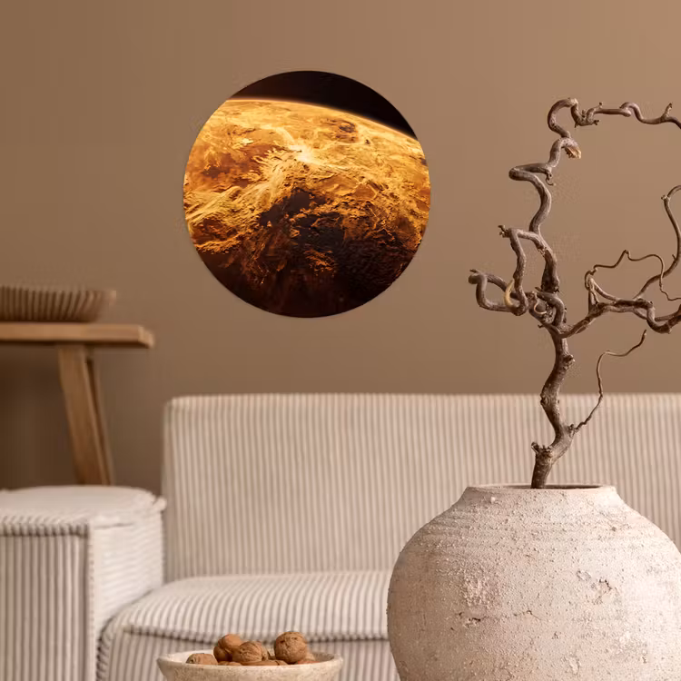 Runde Tapete - Planet – Weltraum – Orange - Planeet - Ruimte - Oranje Wandcirkel behangsticker klein