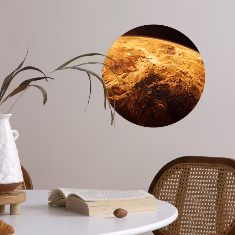 Runde Tapete - Planet – Weltraum – Orange - Planeet - Ruimte - Oranje Wandcirkel behangsticker klein
