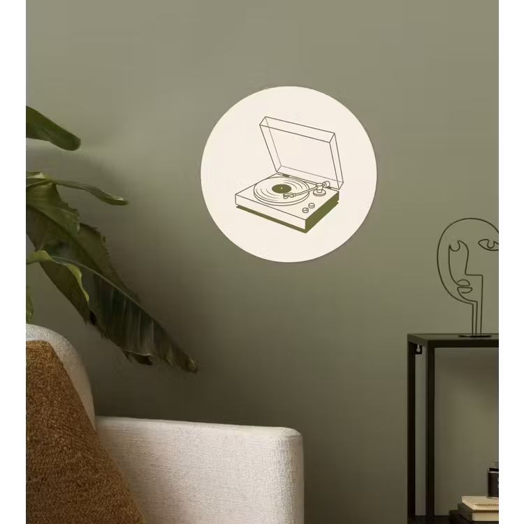 Platenspeler - Vinyl - Muziek - Minimalistisch - Groen Wandcirkel behangsticker klein -sfeer2
