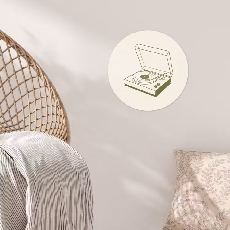 Platenspeler - Vinyl - Muziek - Minimalistisch - Groen Wandcirkel behangsticker klein -sfeer4