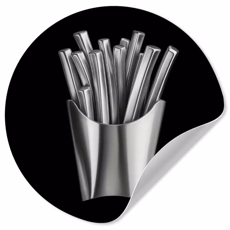 Frietjes - Futuristisch - Zilver Wandcirkel behangsticker klein -3d