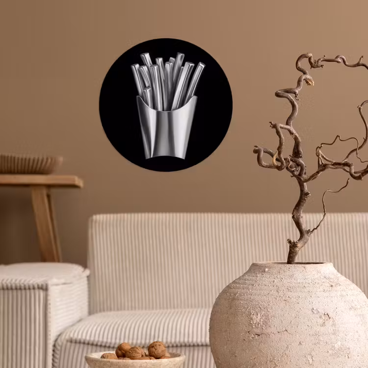 Frietjes - Futuristisch - Zilver Wandcirkel behangsticker klein -sfeer1