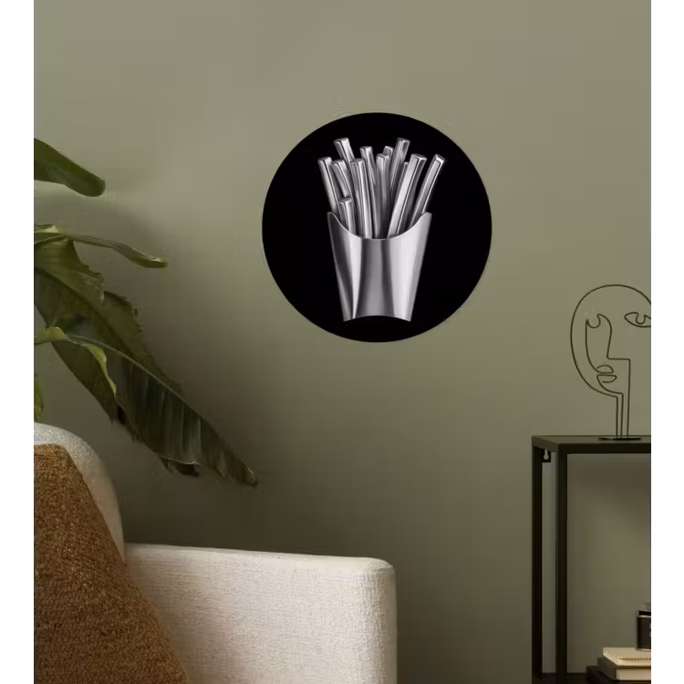 Frietjes - Futuristisch - Zilver Wandcirkel behangsticker klein -sfeer2