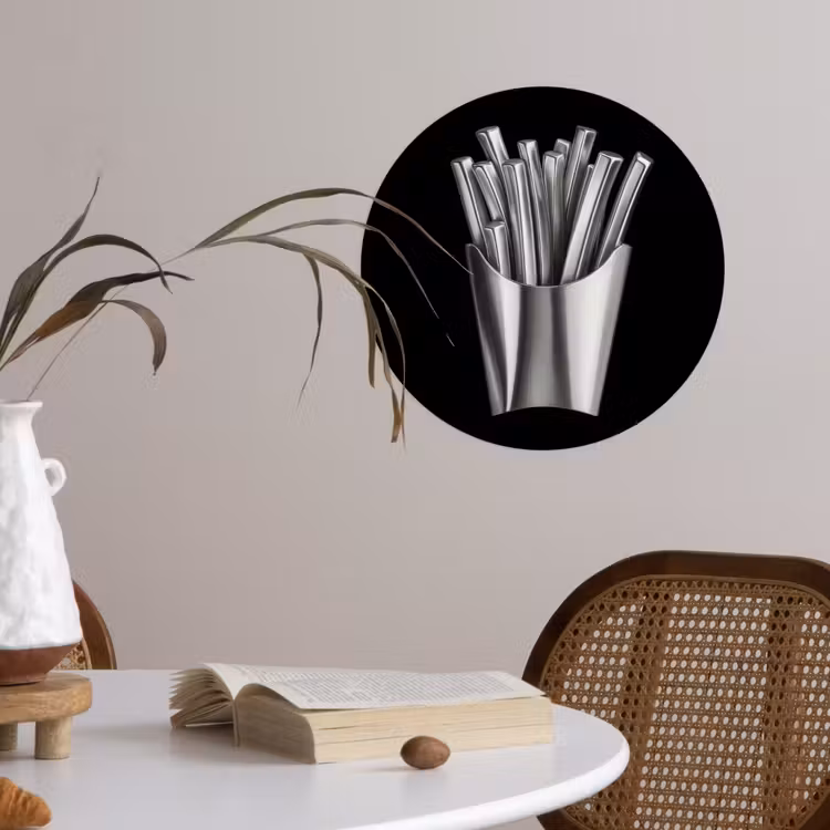 Frietjes - Futuristisch - Zilver Wandcirkel behangsticker klein -sfeer3