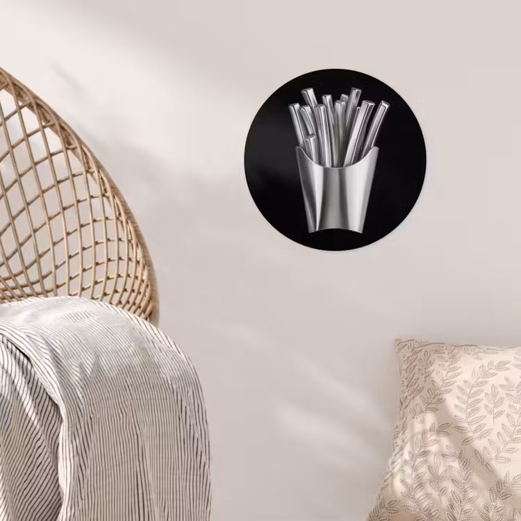 Frietjes - Futuristisch - Zilver Wandcirkel behangsticker klein -sfeer4