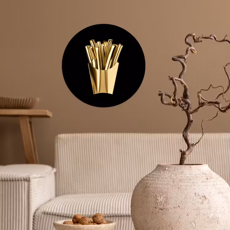 Friet - Goud - Chrome - Eten Wandcirkel behangsticker klein -sfeer1