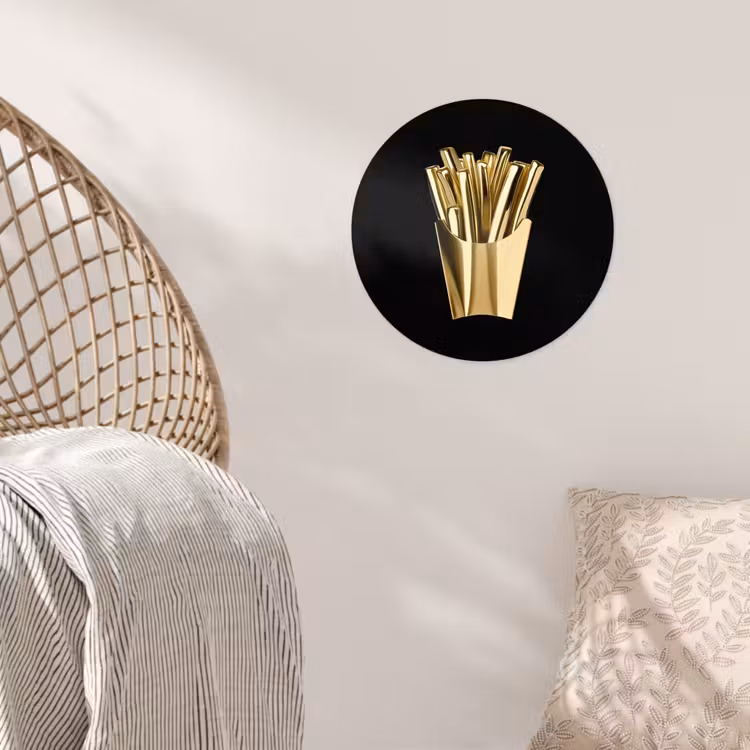Friet - Goud - Chrome - Eten Wandcirkel behangsticker klein -sfeer4