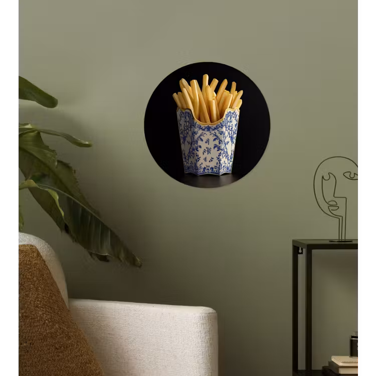 Friet - Porselein - Delfts blauw - Eten Wandcirkel behangsticker klein -sfeer2