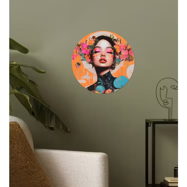 Portret - Vrouw - Abstract - Bloemen Wandcirkel behangsticker klein -sfeer2
