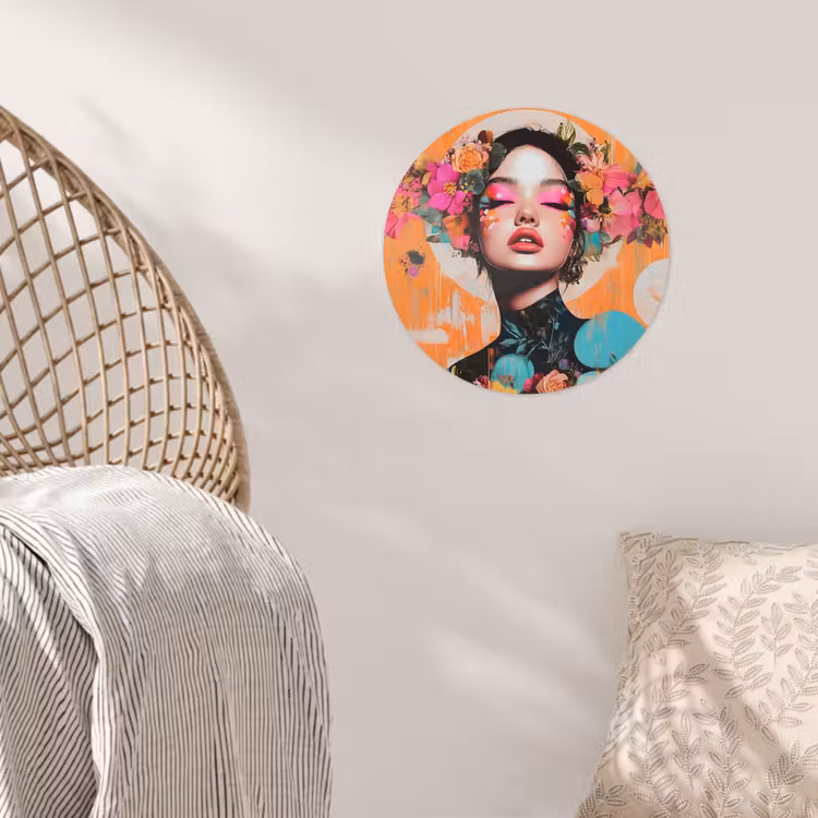 Portret - Vrouw - Abstract - Bloemen Wandcirkel behangsticker klein -sfeer4