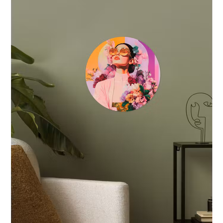 Portret - Vrouw - Abstract - Bloemen Wandcirkel behangsticker klein -sfeer2