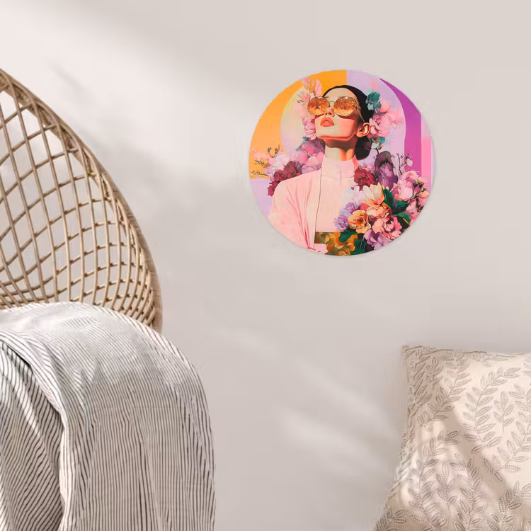 Portret - Vrouw - Abstract - Bloemen Wandcirkel behangsticker klein -sfeer4