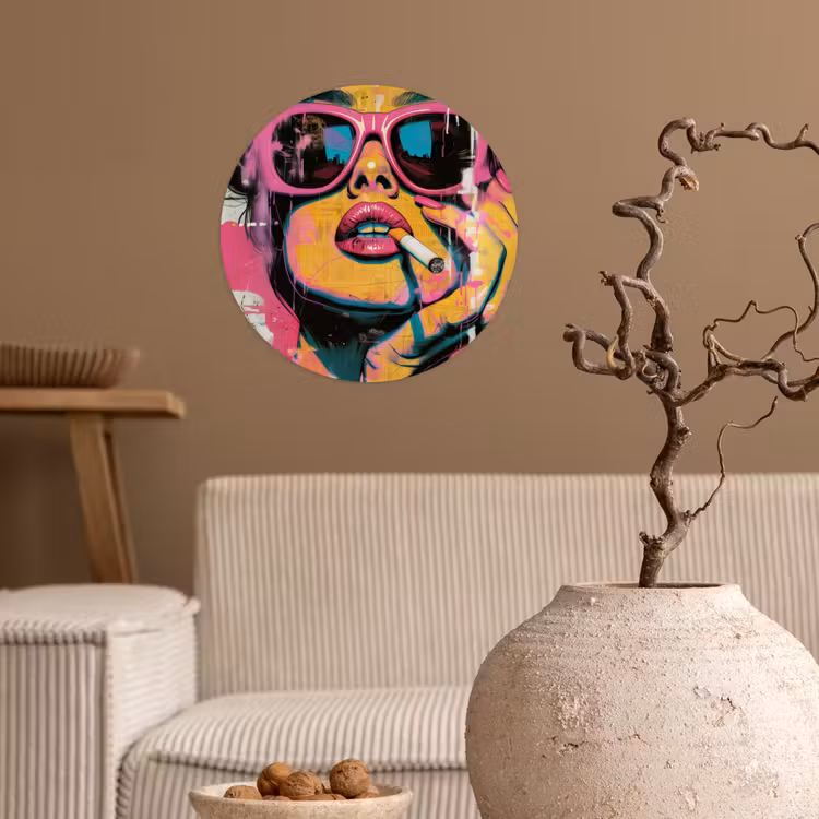 Portret - Vrouw - Abstract - Zonnebril Wandcirkel behangsticker klein -sfeer1