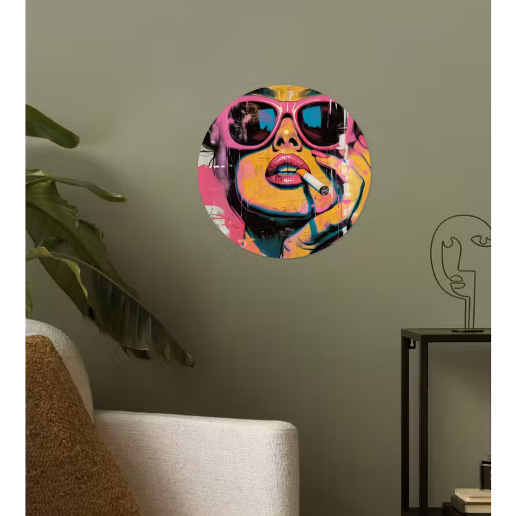 Portret - Vrouw - Abstract - Zonnebril Wandcirkel behangsticker klein -sfeer2