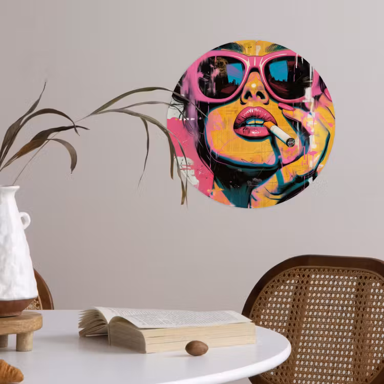 Portret - Vrouw - Abstract - Zonnebril Wandcirkel behangsticker klein -sfeer3