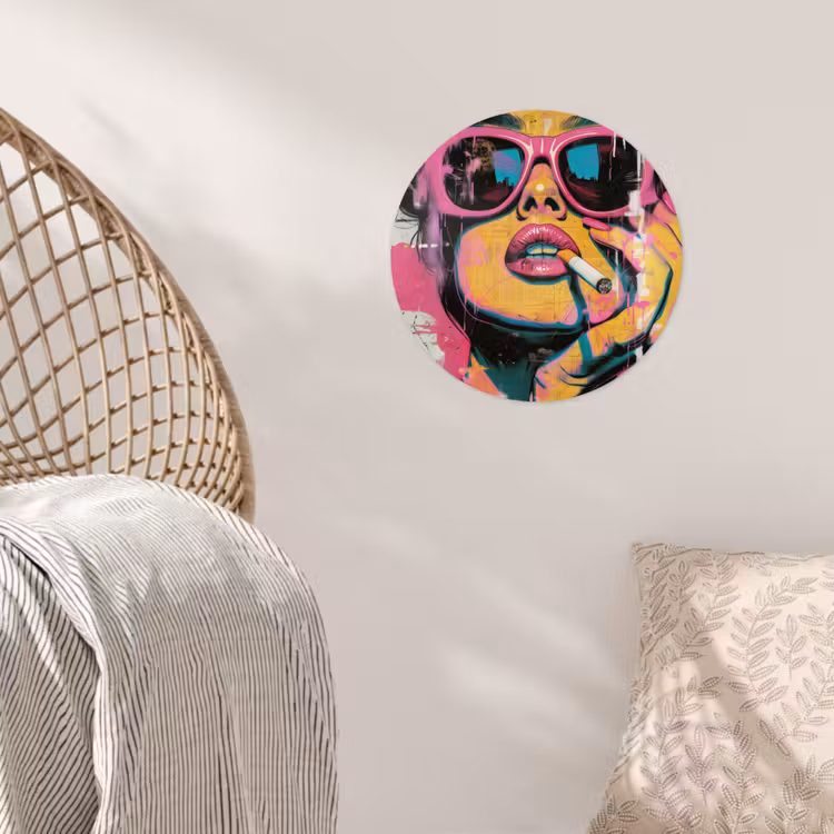 Portret - Vrouw - Abstract - Zonnebril Wandcirkel behangsticker klein -sfeer4