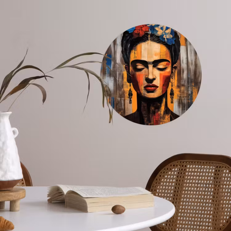 Portret - Vrouw - Bloemen Wandcirkel behangsticker klein -sfeer3