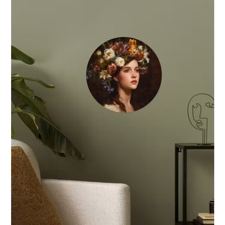 Portret - Vrouw - Bloemen Wandcirkel behangsticker klein -sfeer2