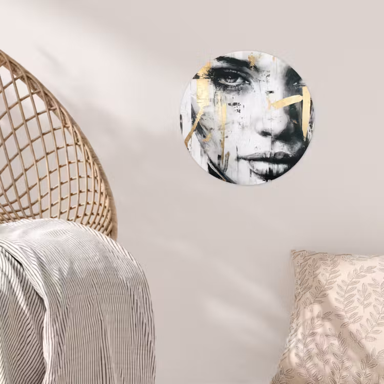 Portret - Vrouw - Penseelstreken - Goud Wandcirkel behangsticker klein -sfeer4
