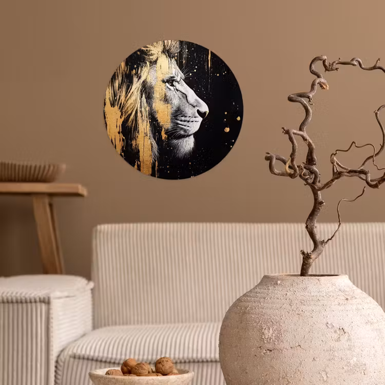 Portret - Leeuw - Abstract - Goud Wandcirkel behangsticker klein -sfeer1