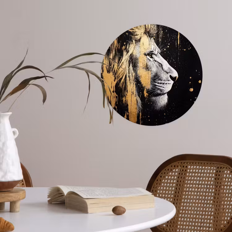 Portret - Leeuw - Abstract - Goud Wandcirkel behangsticker klein -sfeer3