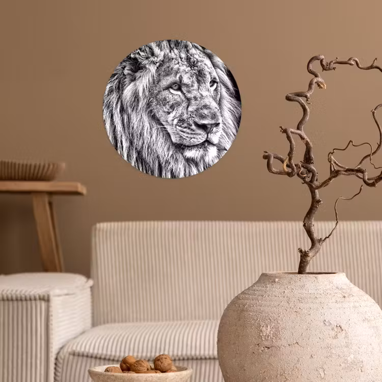 Portret - Leeuw - Zwart wit Wandcirkel behangsticker klein -sfeer1