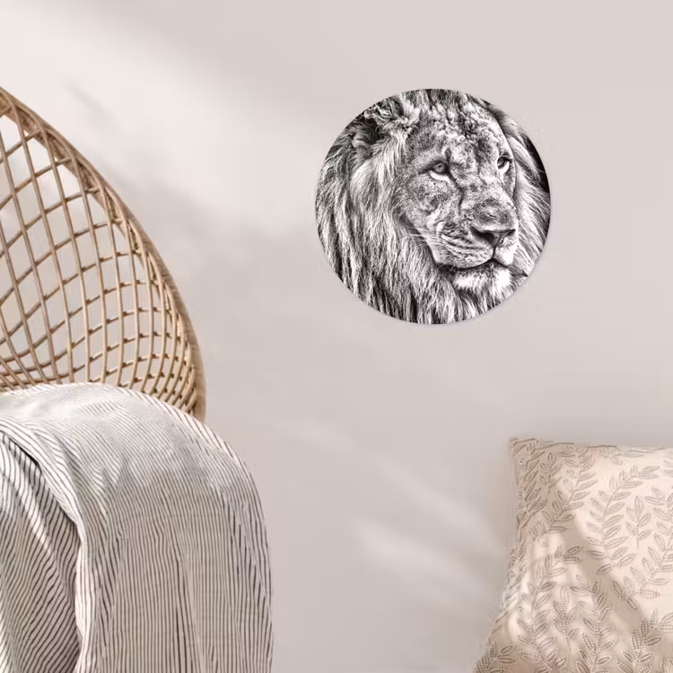 Portret - Leeuw - Zwart wit Wandcirkel behangsticker klein -sfeer4
