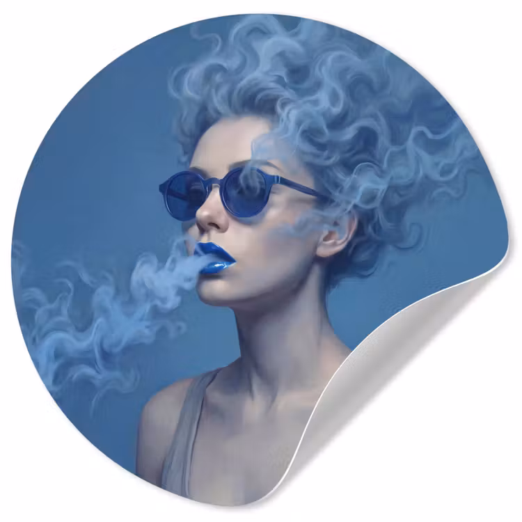Portret - Zonnebril - Rook - Abstract - Blauw Wandcirkel behangsticker klein -3d
