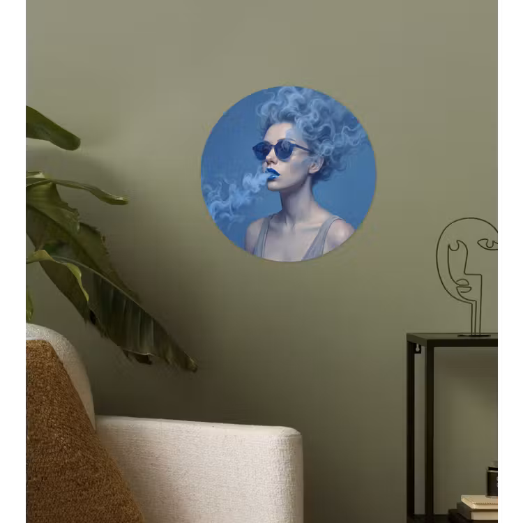 Portret - Zonnebril - Rook - Abstract - Blauw Wandcirkel behangsticker klein -sfeer2
