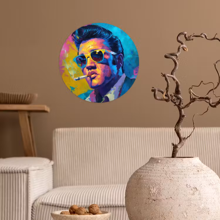 Portret - Sigaret - Kleurrijk - Bril Wandcirkel behangsticker klein -sfeer1