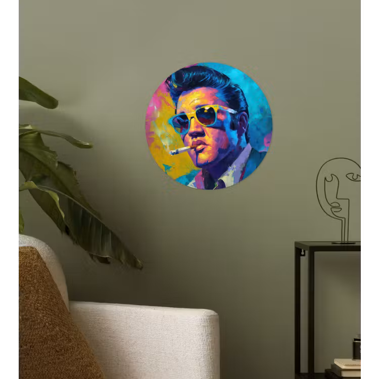 Portret - Sigaret - Kleurrijk - Bril Wandcirkel behangsticker klein -sfeer2