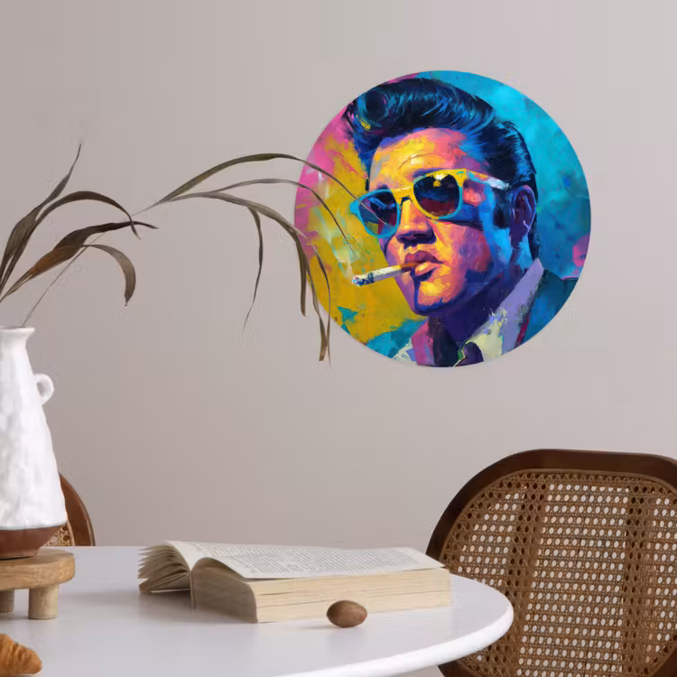 Portret - Sigaret - Kleurrijk - Bril Wandcirkel behangsticker klein -sfeer3