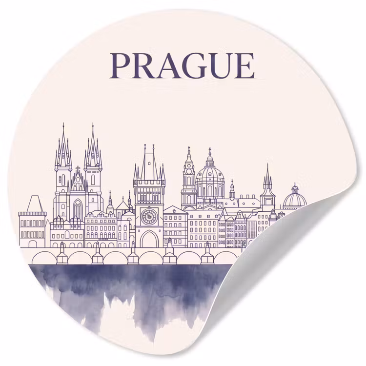 Praag - Skyline - Architectuur - Blauw Wandcirkel behangsticker klein -3d