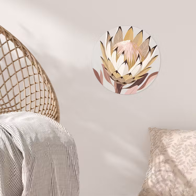 Protea - Bloem - Botanisch - Beige Wandcirkel behangsticker klein -sfeer4