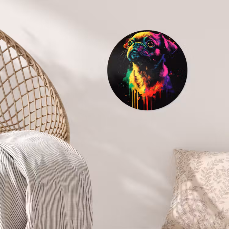 Puck - Hond - Verf - Kleuren Wandcirkel behangsticker klein -sfeer4