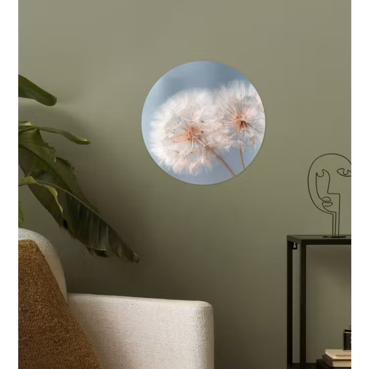 Paardenbloemen - Pluisjes - Wit Wandcirkel behangsticker klein -sfeer2