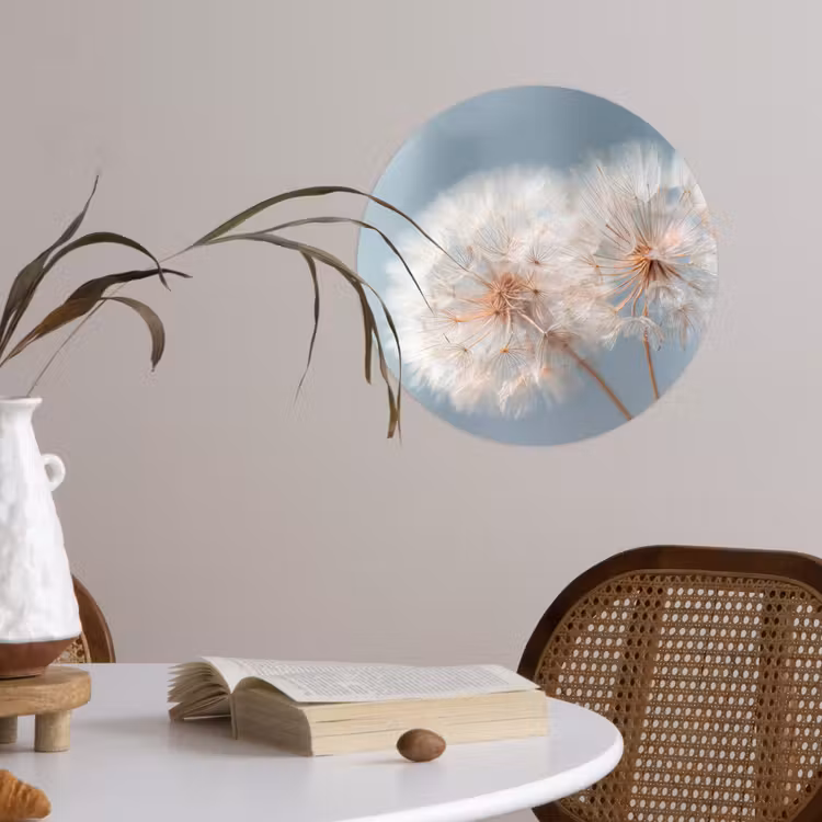 Paardenbloemen - Pluisjes - Wit Wandcirkel behangsticker klein -sfeer3