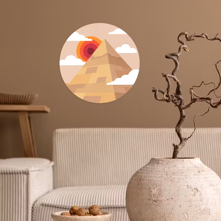 Piramide - Zon - Woestijn - Modern - Oranje Wandcirkel behangsticker klein -sfeer1