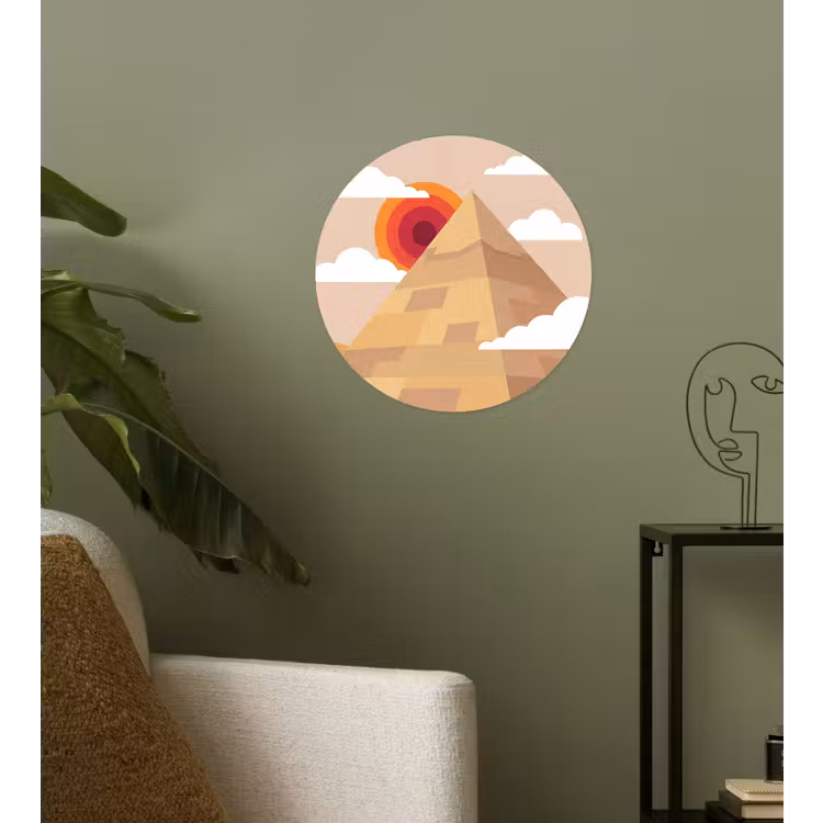 Piramide - Zon - Woestijn - Modern - Oranje Wandcirkel behangsticker klein -sfeer2