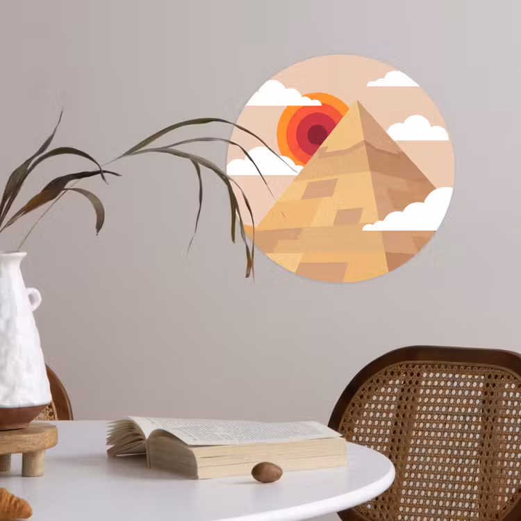 Piramide - Zon - Woestijn - Modern - Oranje Wandcirkel behangsticker klein -sfeer3