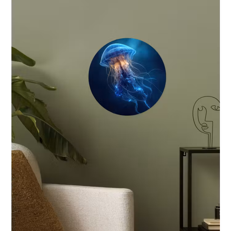 Kwal - Lichtgevend - Tentakels - Blauw Wandcirkel behangsticker klein -sfeer2