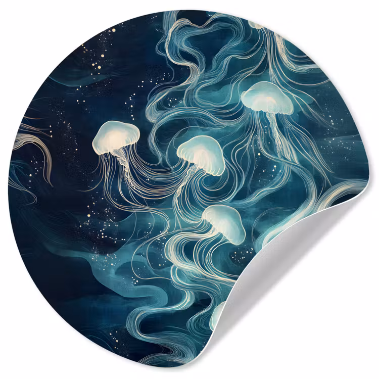 Kwallen - Zee - Wit - Golven Wandcirkel behangsticker klein -3d