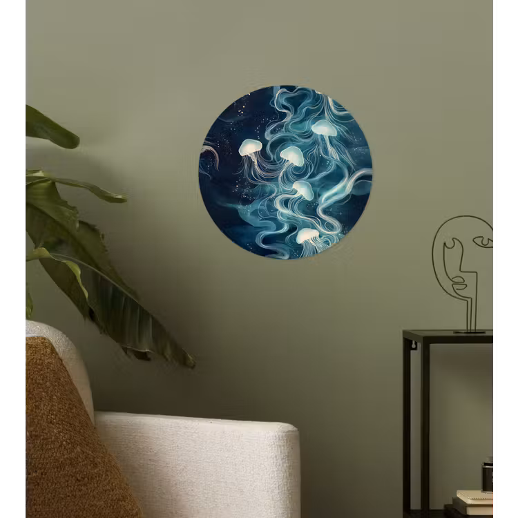 Kwallen - Zee - Wit - Golven Wandcirkel behangsticker klein -sfeer2