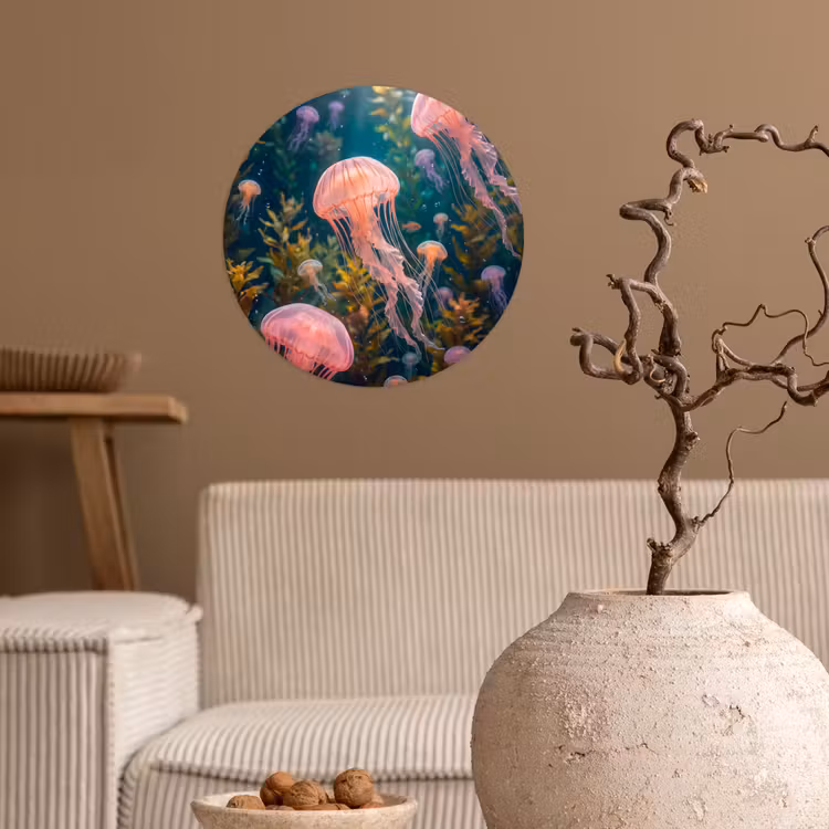 Kwal - Roze - Onderwater - Zeeleven - Dieren Wandcirkel behangsticker klein -sfeer1