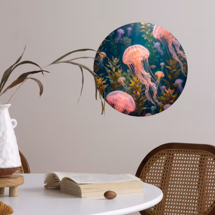 Kwal - Roze - Onderwater - Zeeleven - Dieren Wandcirkel behangsticker klein -sfeer3