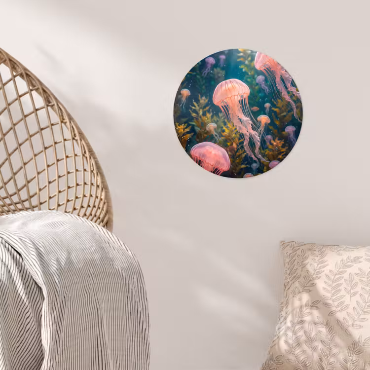 Kwal - Roze - Onderwater - Zeeleven - Dieren Wandcirkel behangsticker klein -sfeer4