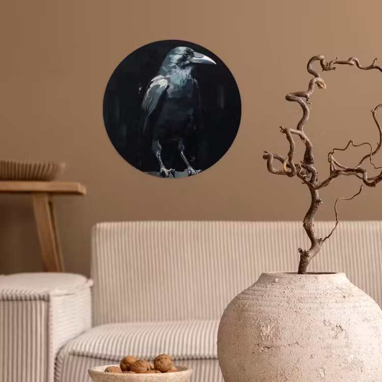 Raaf - Vogels - Zwart Wandcirkel behangsticker klein -sfeer1