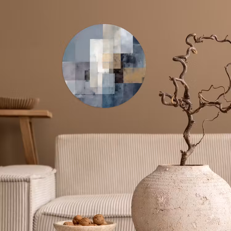 Rechthoeken - Abstract - Blauw Wandcirkel behangsticker klein -sfeer1