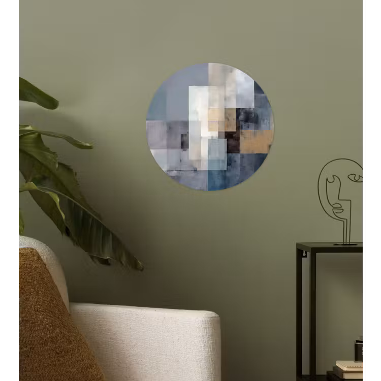 Rechthoeken - Abstract - Blauw Wandcirkel behangsticker klein -sfeer2